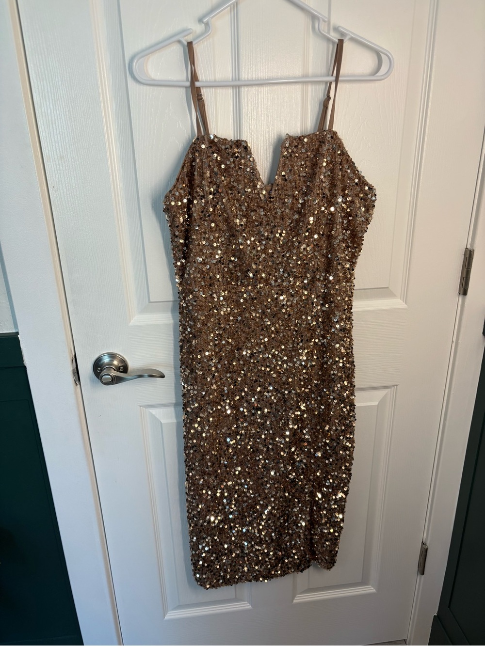 Gold Sequin Midi Dress with Spaghetti Straps Large